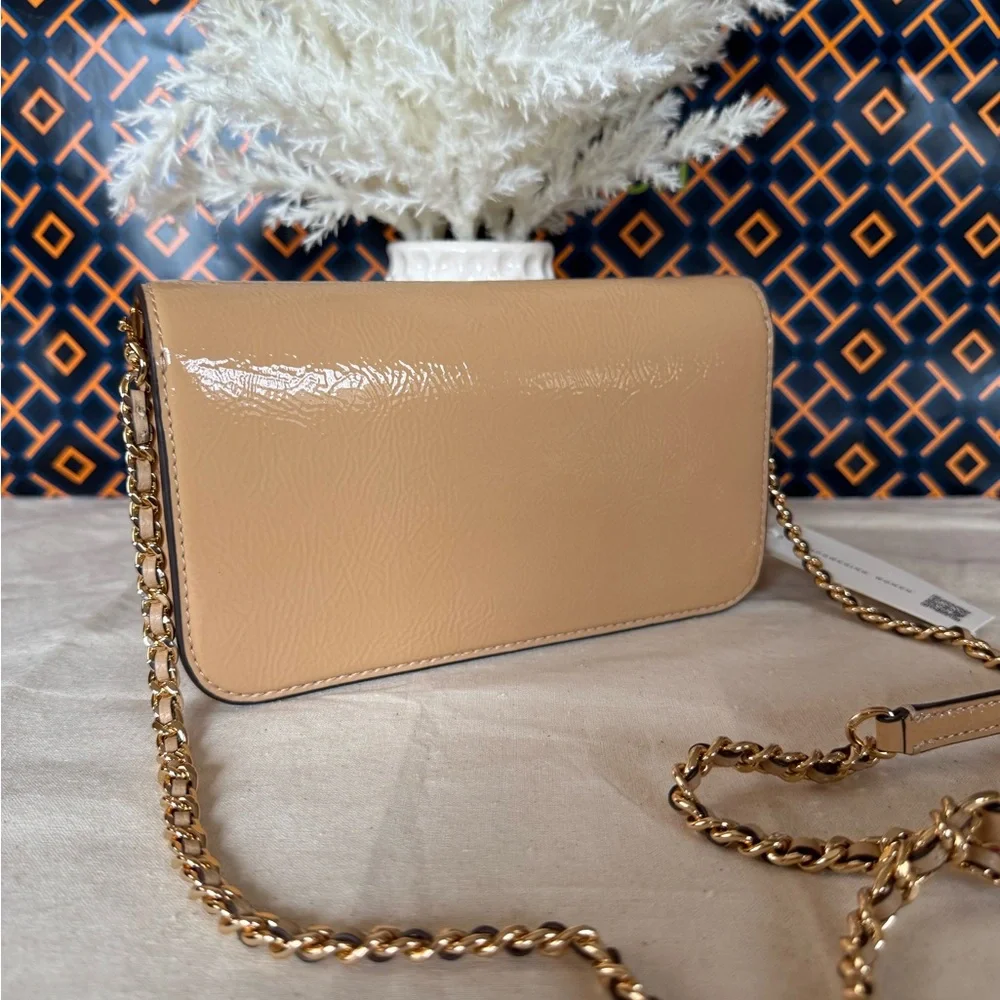 NWT Tory Burch Britten shine Chain Wallet with Wristlet Leather Crossbody